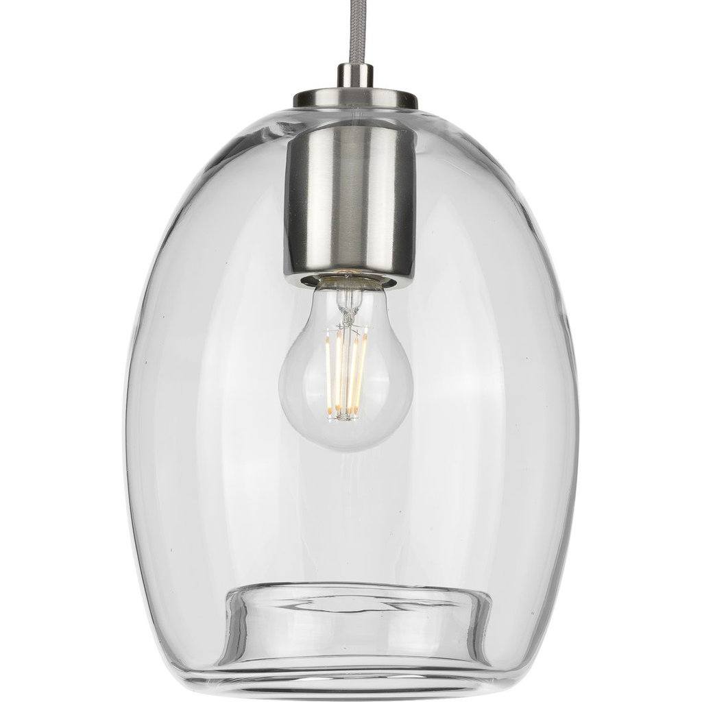 Product image for Progress P500159-009 Caisson Collection One-Light Brushed Nickel Clear Glass Global Pendant Light