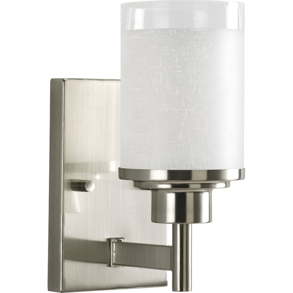 Product image for Progress P2959-09 Alexa Collection One-Light Brushed Nickel Etched Linen With Clear Edge Glass Modern Bath Vanity Light