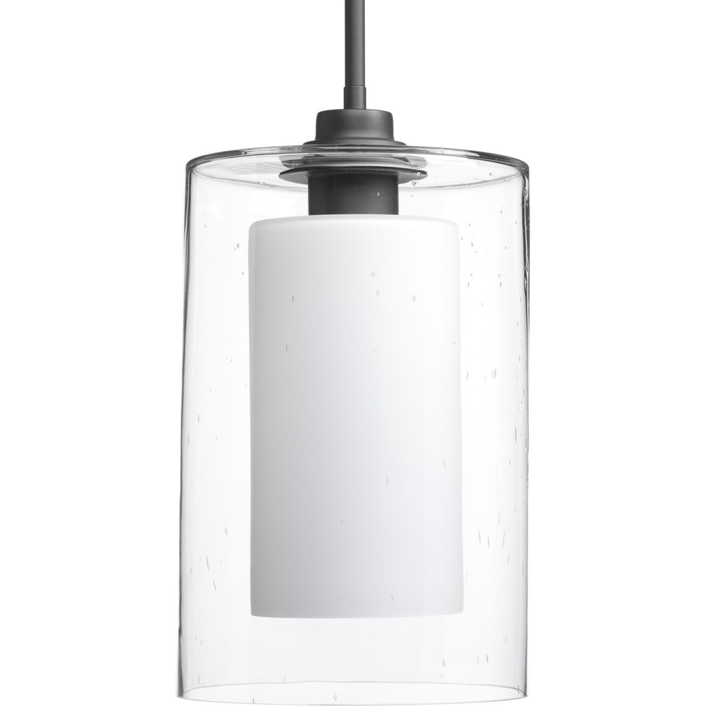 Product image for Progress P500019-143 Double Glass One-Light Graphite Etched White Inside/Seeded Glass Outside Glass Farmhouse Pendant Light