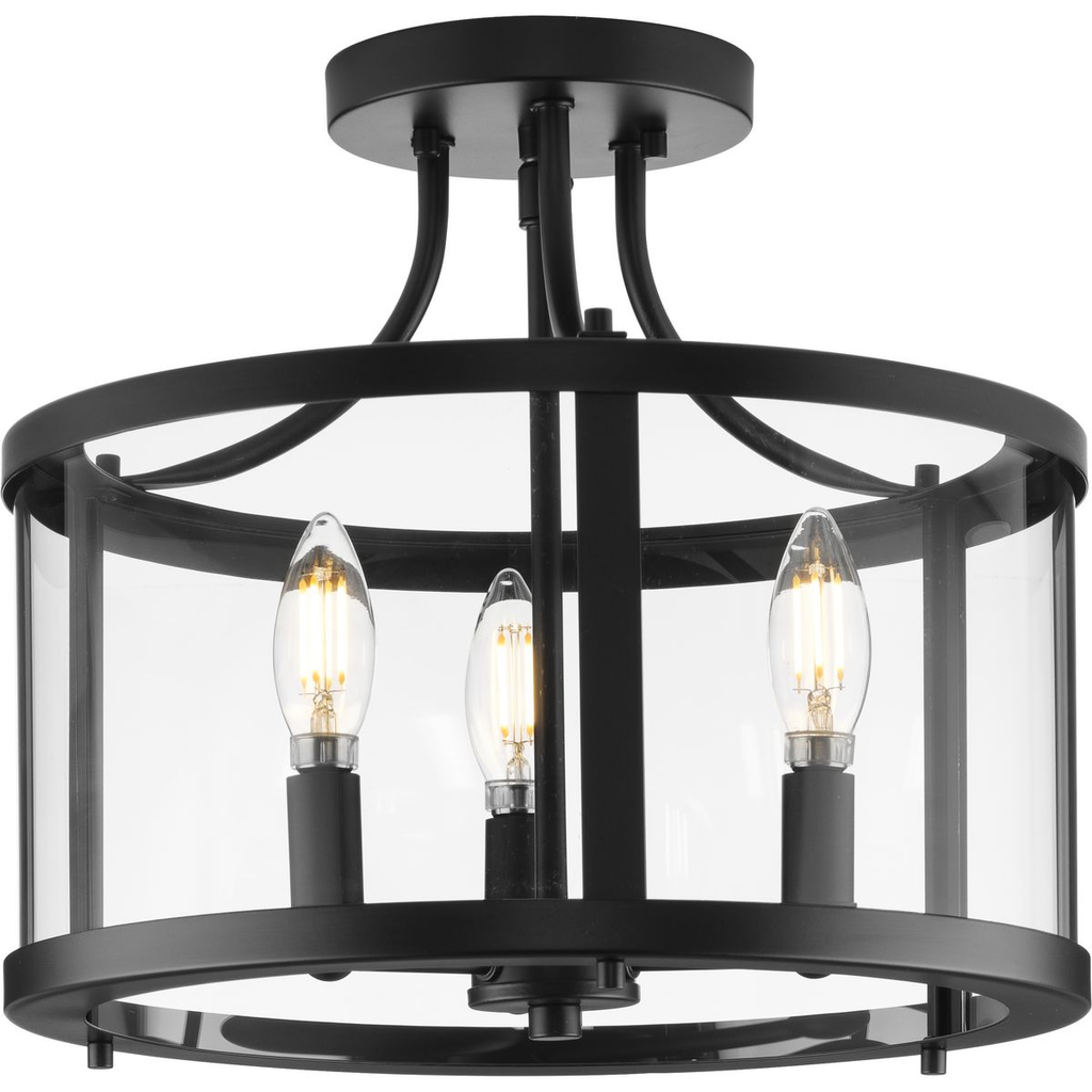 Product image for Progress P350231-31M Gilliam Collection 13 in. Three-Light Matte Black New Traditional Semi-Flush Mount