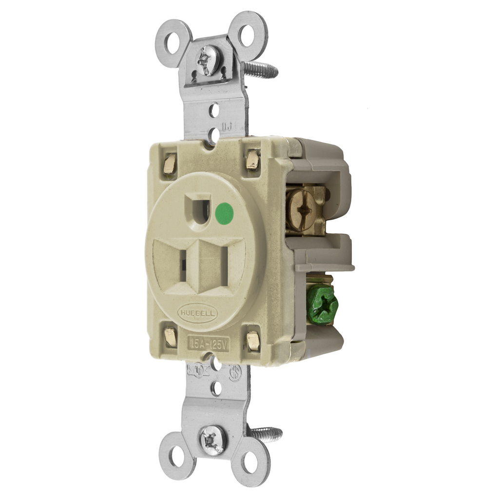 Mayer-DDS-Straight Blade Devices, Receptacles, Single, Hospital Grade, 2-Pole 3-Wire Grounding, 15A 125V, 5-15R, Ivory, Single Pack-1