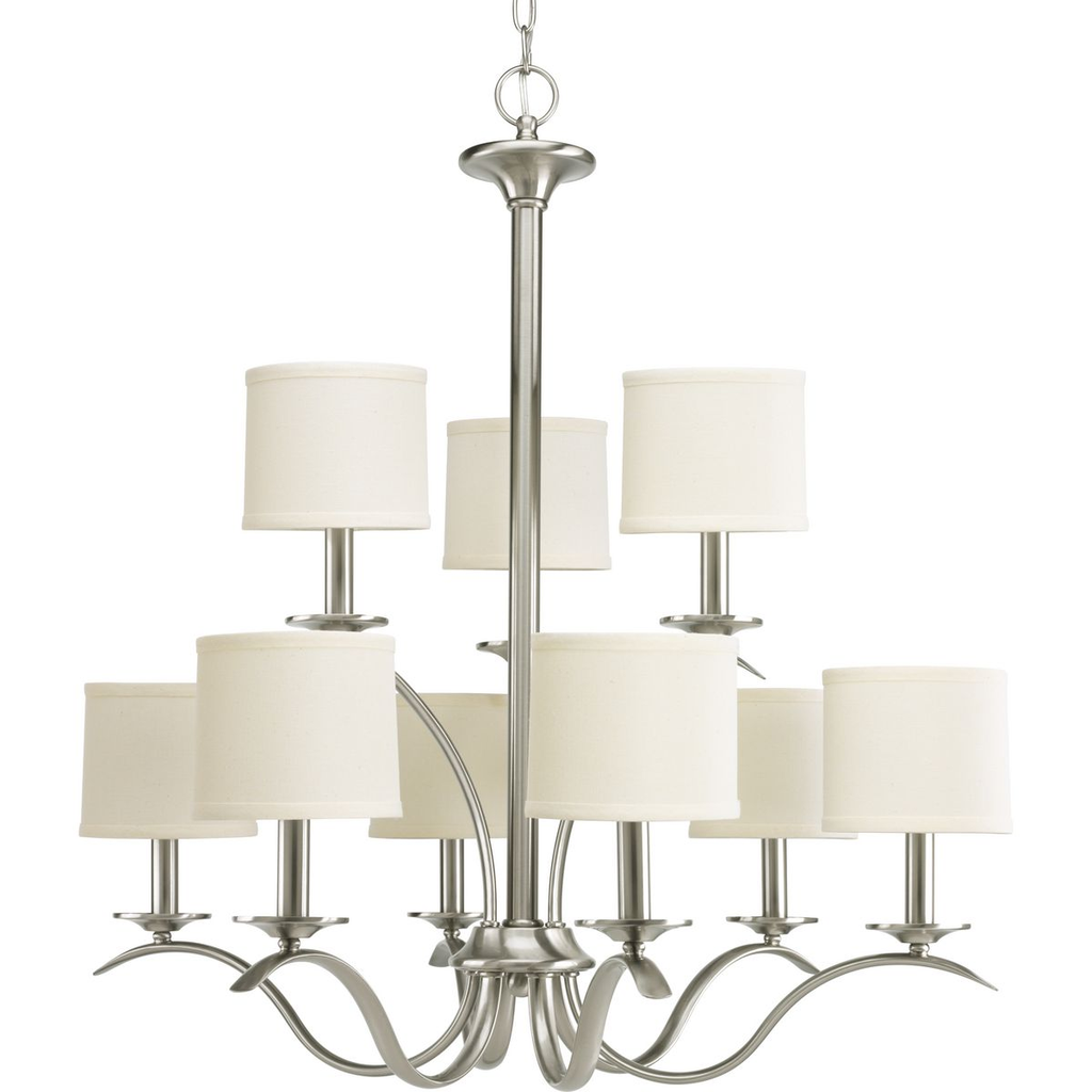 Product image for Progress P4638-09 Inspire Collection Nine-Light Brushed Nickel Off-White Linen Shade Traditional Chandelier Light