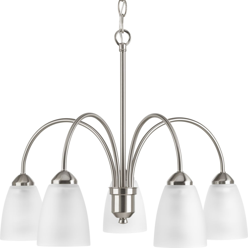 Product image for Progress P4735-09 Gather Collection Five-Light Brushed Nickel Etched Glass Traditional Chandelier Light