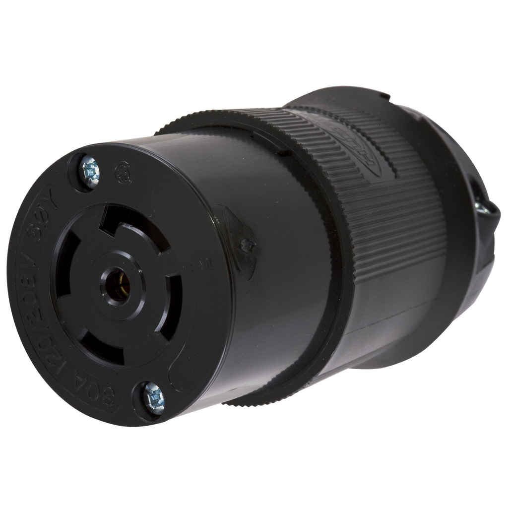 Product image for Hubbell HBL2813BK Locking Connector, 30A 3P 120/208V, L21-30R, BK