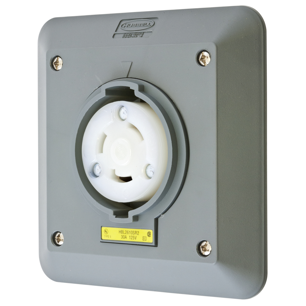 Product image for Hubbell HBL2610SR2 Locking S/SHRD Receptacle, L5-30R, 2G SURF MT, GY