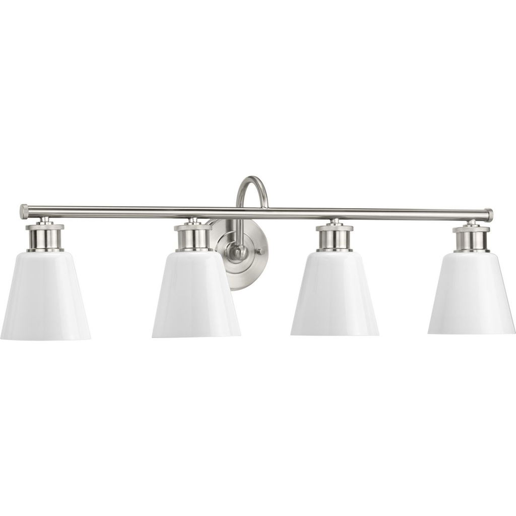 Product image for Progress P300317-009 Ashford Collection Four-Light Brushed Nickel and Opal Glass Farmhouse Style Bath Vanity Wall Light
