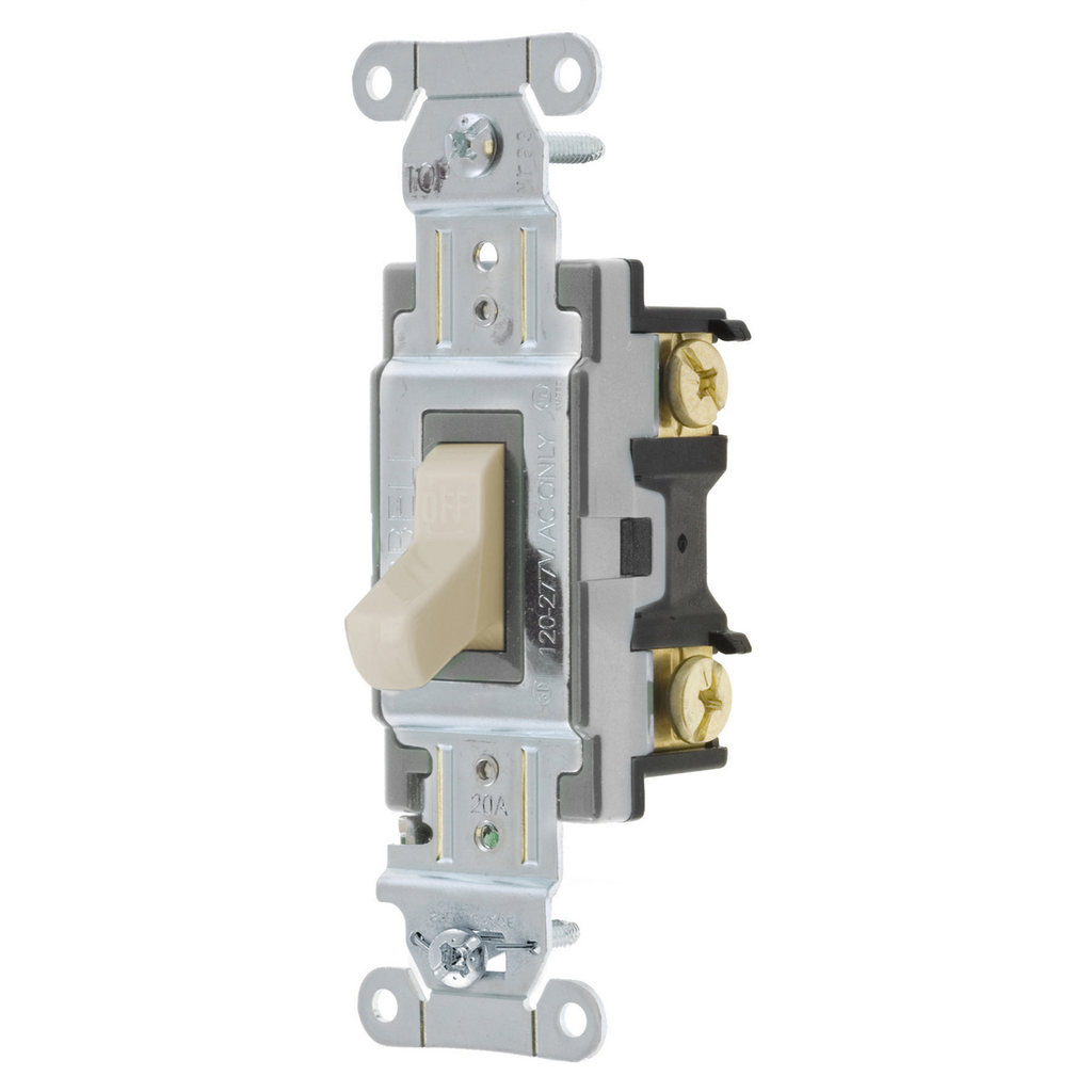 Mayer-DDS-Switches and Lighting Controls, Toggle Switch, Commercial Grade, Single Pole, 20A 120/277V AC, Side Wired, Light Almond Toggle-1