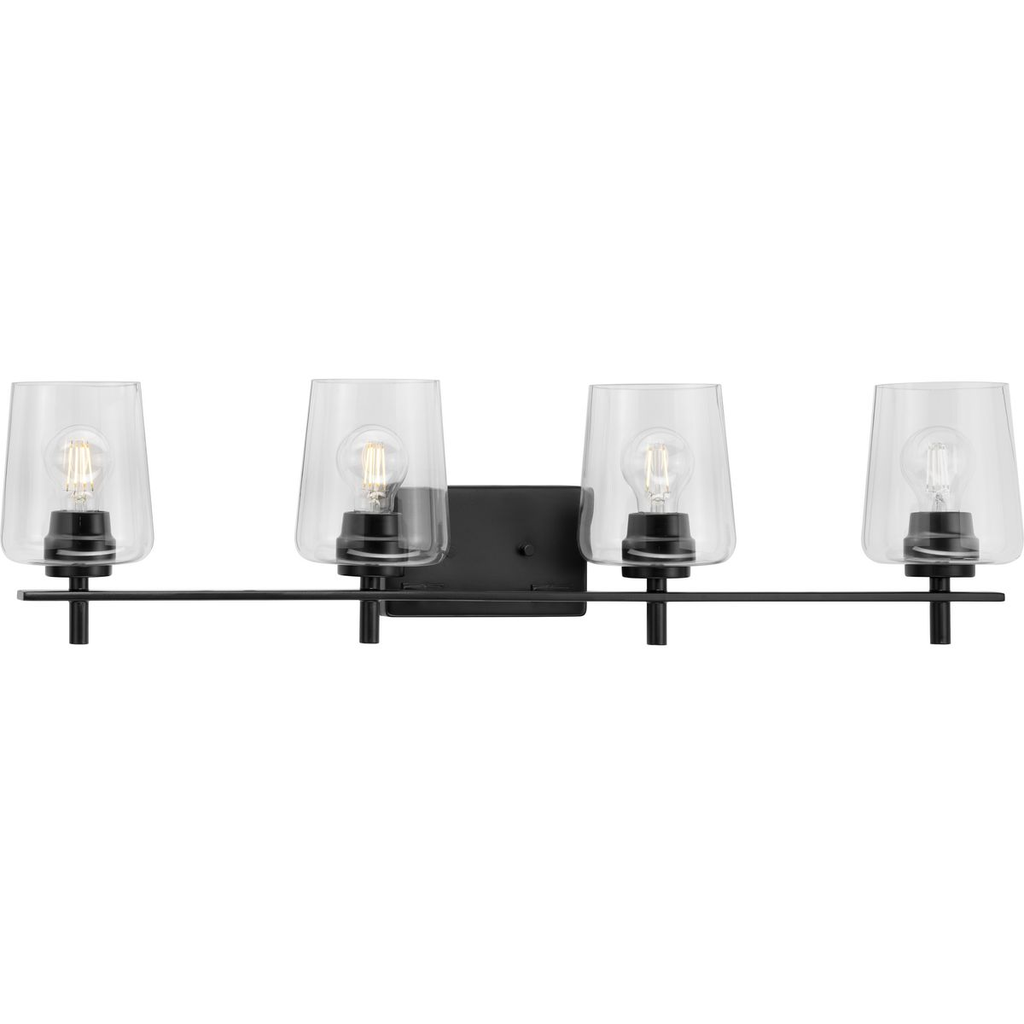 Product image for Progress P300363-31M Calais Collection Four-Light New Traditional Matte Black Clear Glass Bath Vanity Light