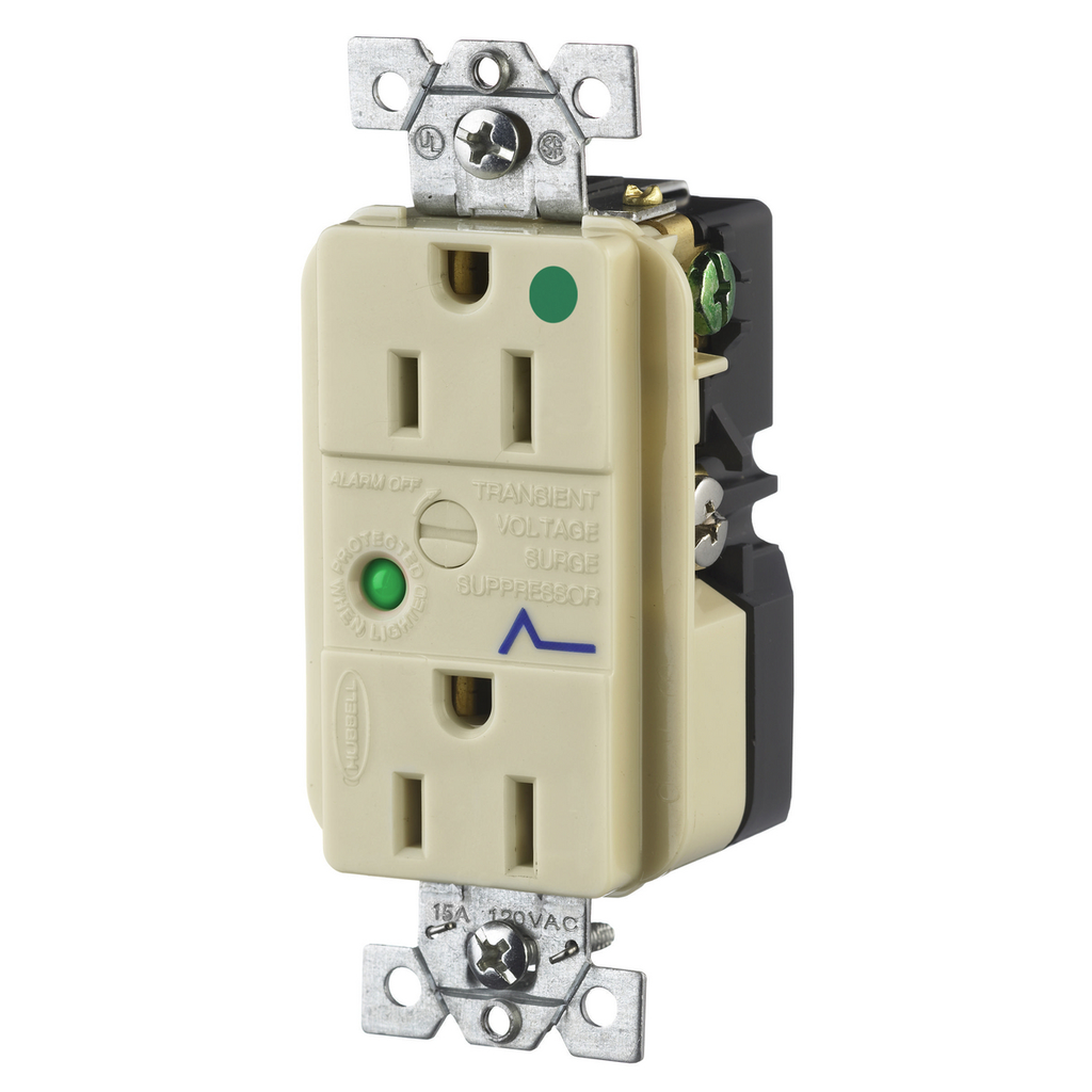 Product image for Hubbell HBL8262ISADUP SPD Receptacle, HG, 15A 125V, 5-15R, IV