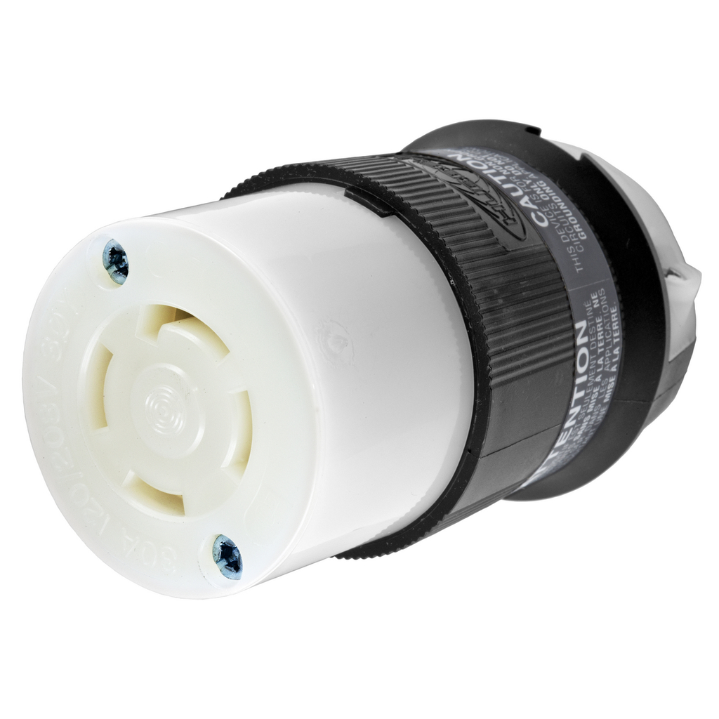 Product image for Hubbell HBL2753 30 Amp 120/208 VAC 4-Pole 4-Wire NEMA L18-30R Black and White Locking Connector Body
