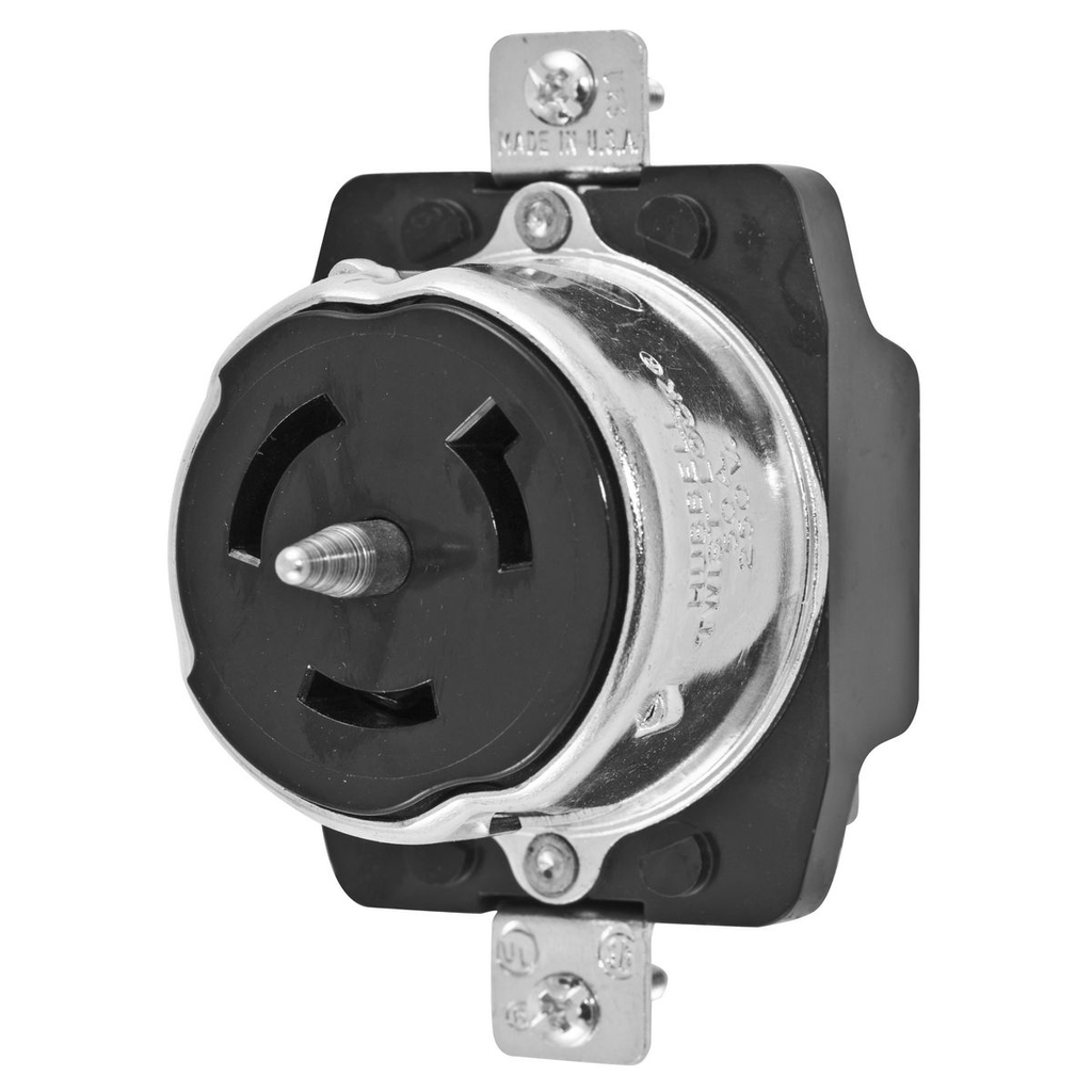 Mayer-DDS-Locking Devices, Twist-Lock®, Industrial, Receptacle, 50A, 250V, 2-Pole 3-Wire Grounding, Non-NEMA, Screw Terminal, Black-1