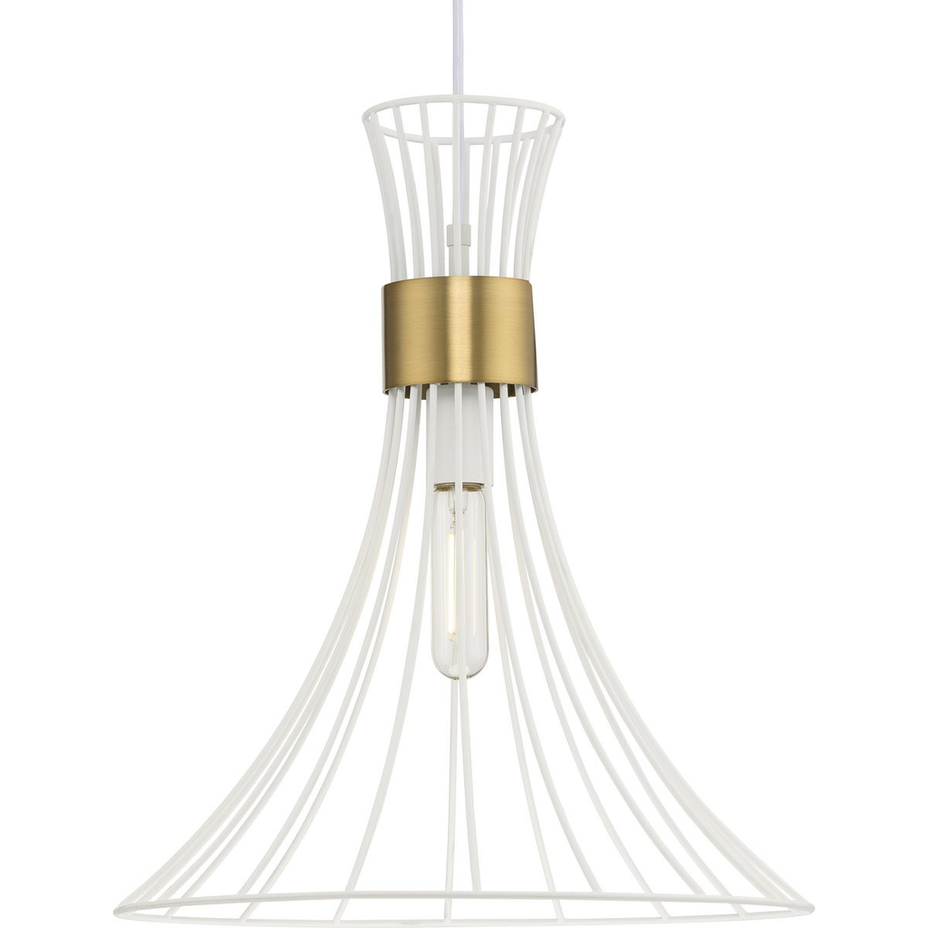 Product image for Progress P500365-028 Lorin Collection One-Light Mid-Century Modern Satin White Metal Pendant Light