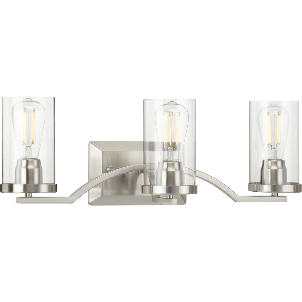 Product image for Progress P300258-009 Lassiter Collection Three-Light Brushed Nickel Clear Glass Modern Bath Vanity Light