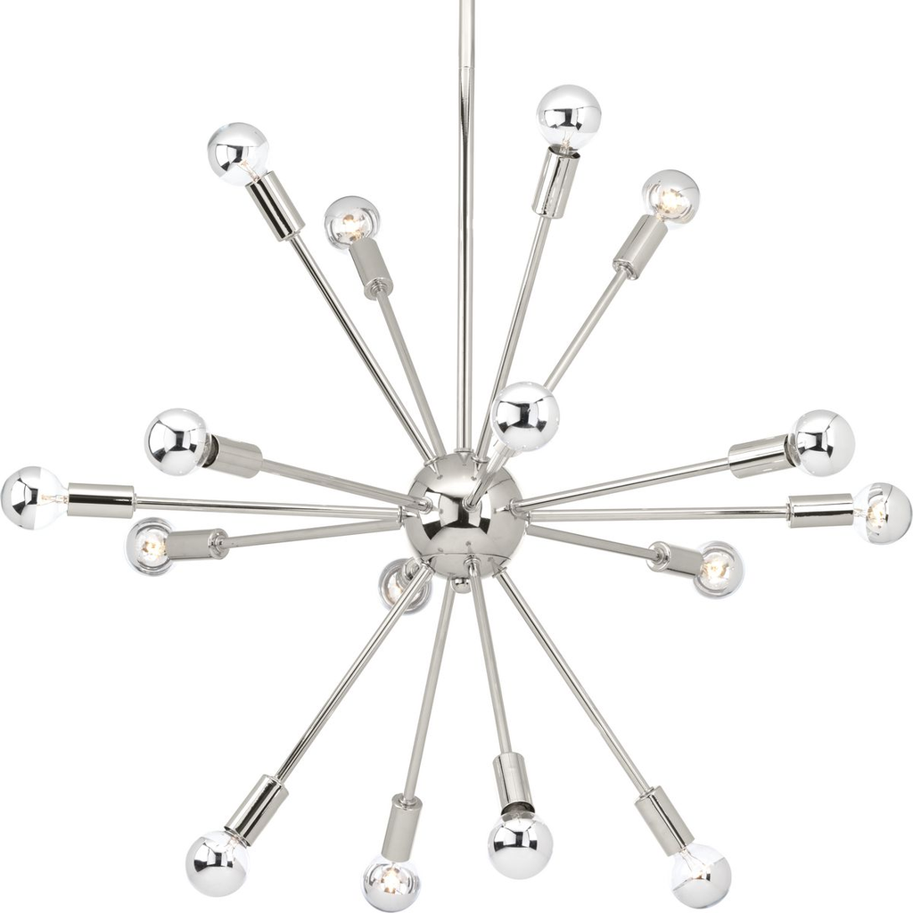 Product image for Progress P400041-104 Ion Collection Sixteen-Light Polished Nickel Mid-Century Modern Chandelier Light