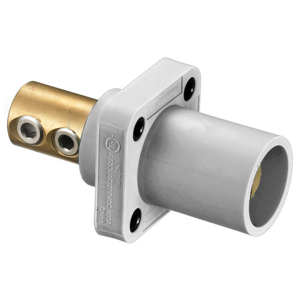 Product image for Hubbell HBLMRW 400 Amp 1-Pole White Double Set Screw Male Cam Type Receptacle