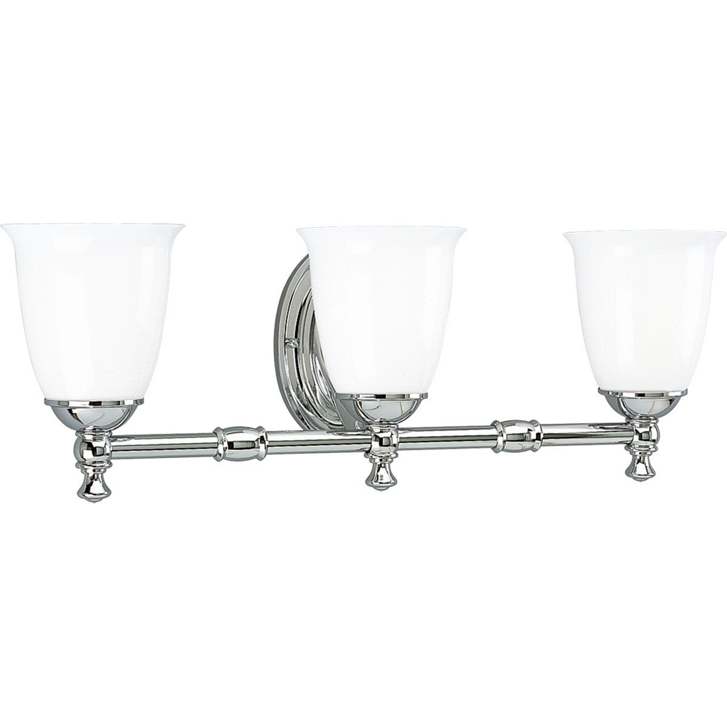 Product image for Progress P3029-15 Victorian Collection Three-Light Polished Chrome White Opal Glass Farmhouse Bath Vanity Light