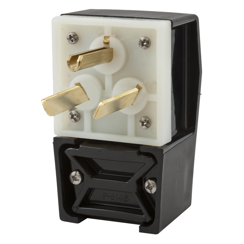 Product image for Hubbell HBL9379 50 Amp 277 VAC 2-Pole 3-Wire NEMA 7-50P Black Nylon Straight Blade Plug