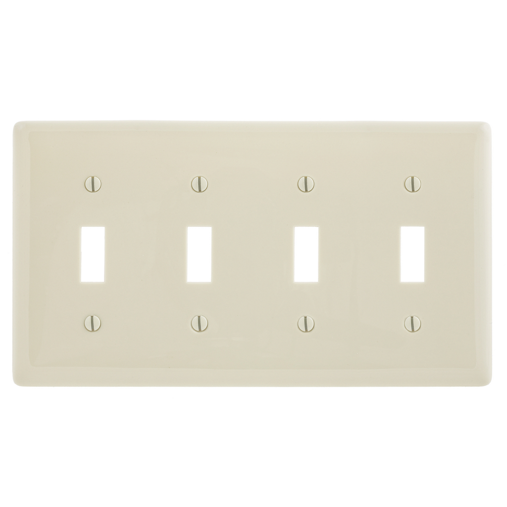 Product image for Hubbell Wiring Devices NPJ4LA 4-Gang Light Almond 4-Toggle Mid-Size Wall Plate