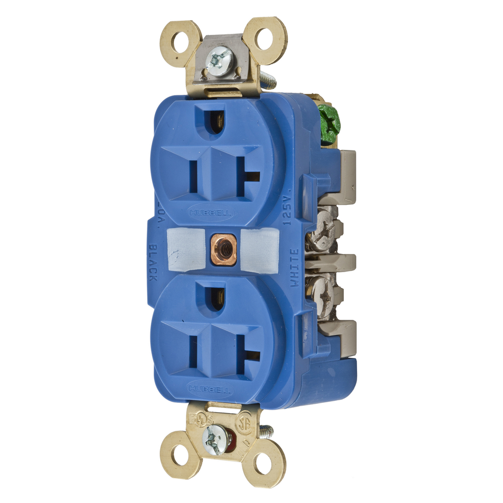 Product image for Hubbell HBL5362BL 20 Amp 125 Volt 2-Pole 3-Wire NEMA 5-20R Blue Straight Blade Duplex Receptacle