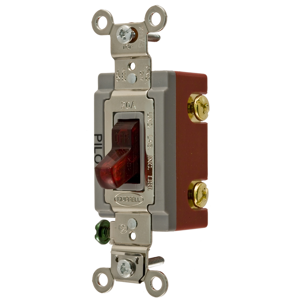 Product image for Hubbell HBL1222PL 20 Amp 120/277 VAC 2-Pole Red Toggle Switch