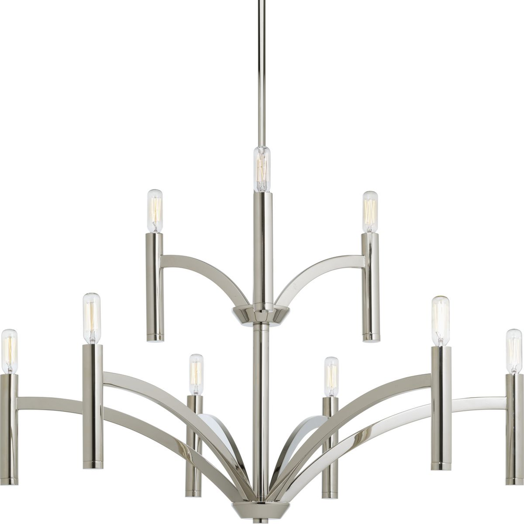 Product image for Progress P4719-104 Draper Collection Nine-Light Polished Nickel Luxe Chandelier Light