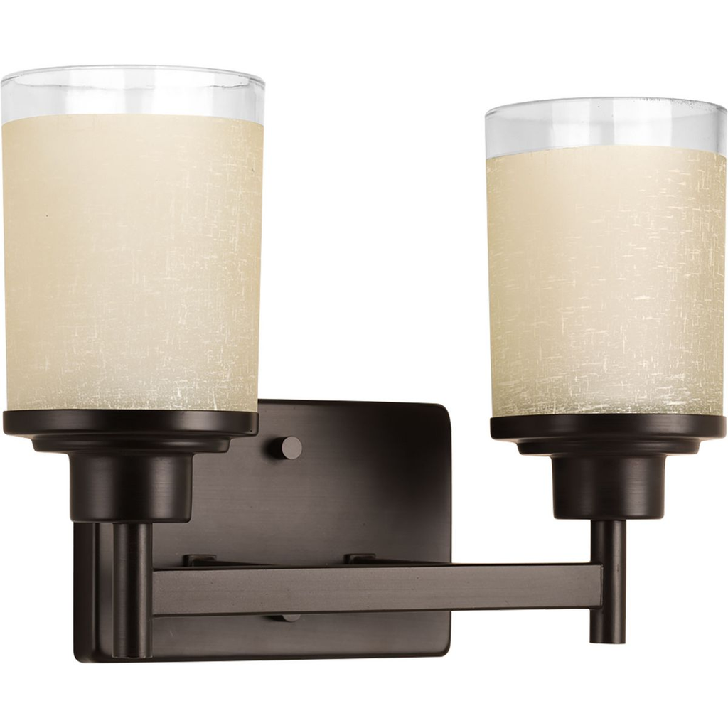 Product image for Progress P2977-20 Alexa Collection Two-Light Antique Bronze Etched Umber Linen With Clear Edge Glass Modern Bath Vanity Light