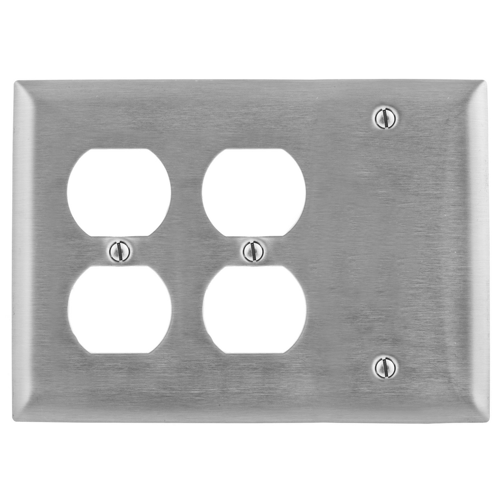 Product image for Hubbell SS211 3Gang Wall Plate, 2-Duplex / 1-Blank, Standard - 302/304 Stainless Steel