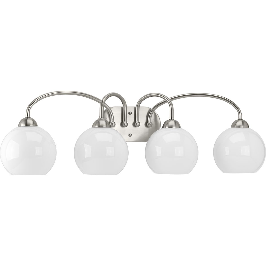 Product image for Progress P300087-009 Carisa Collection Four-Light Brushed Nickel Opal Glass Mid-Century Modern Bath Vanity Light