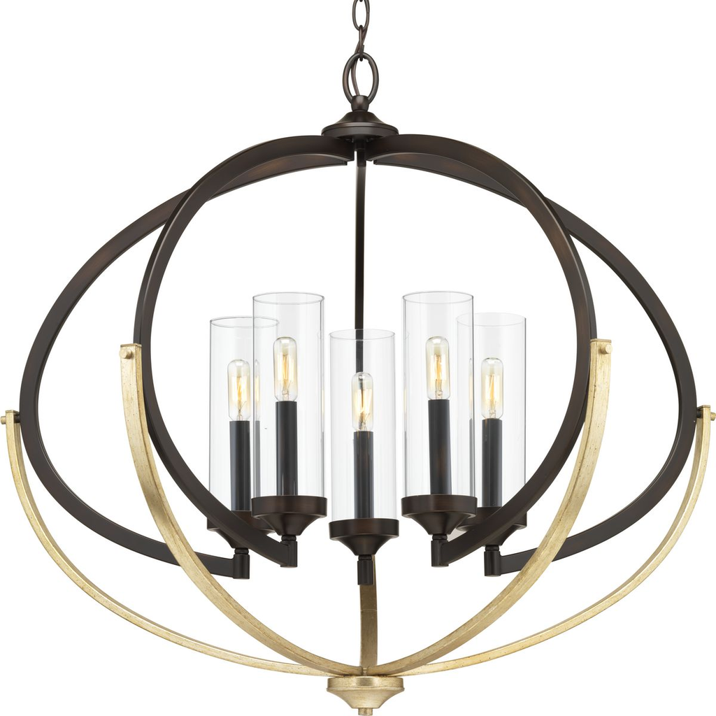 Product image for Progress P400117-020 Evoke Collection Five-Light Antique Bronze Clear Glass Luxe Chandelier Light