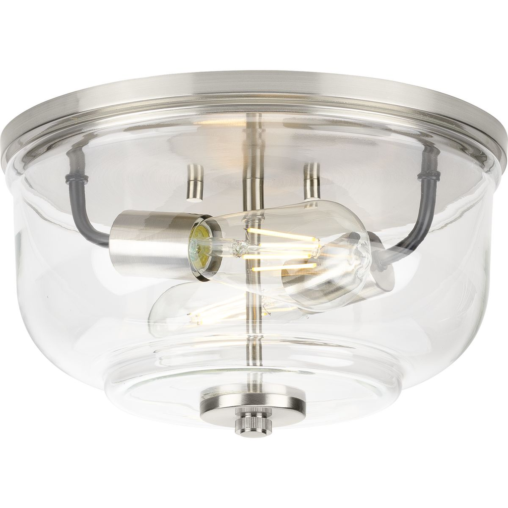 Product image for Progress P350205-009 Rushton Collection Two-Light Brushed Nickel and Clear Glass Industrial Style Flush Mount Ceiling Light