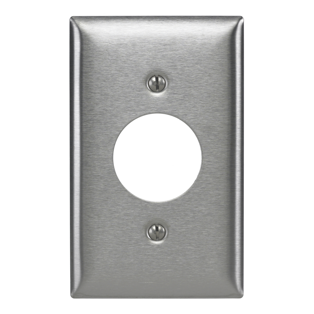 Product image for Hubbell SS7L 1-Gang Stainless Steel 1-Single Receptacle Screw Mount Wallplate