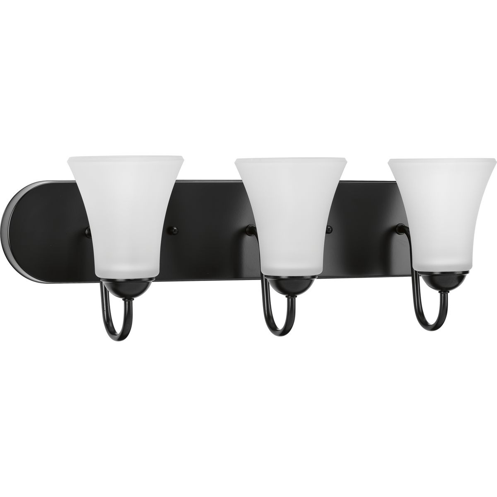 Product image for Progress P300235-031 Classic Collection Three-Light Matte Black Etched Glass Traditional Bath Vanity Light
