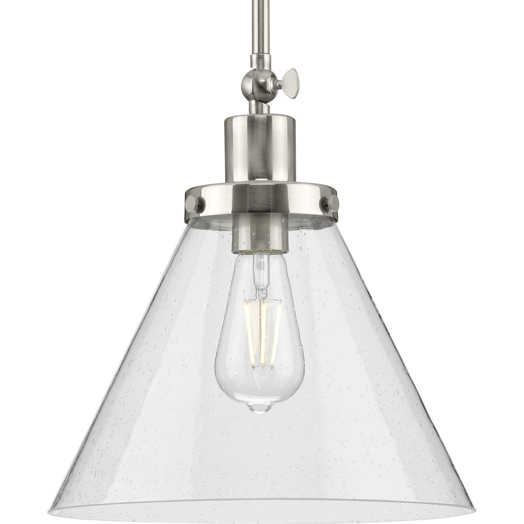 Product image for Progress P500324-009 Hinton Collection One-Light Brushed Nickel and Seeded Glass Vintage Style Hanging Pendant Light