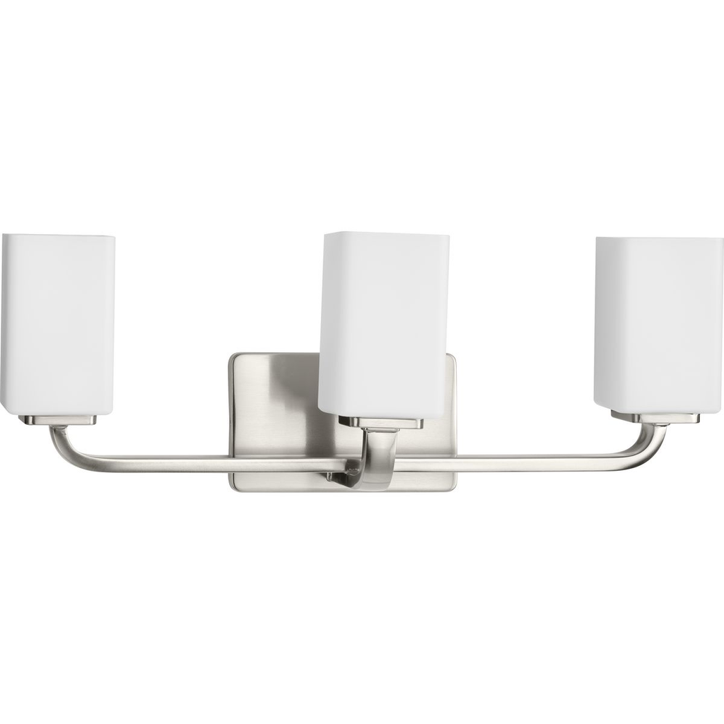 Product image for Progress P300370-009 Cowan Collection Three-Light Modern Brushed Nickel Etched Opal Glass Bath Vanity Light