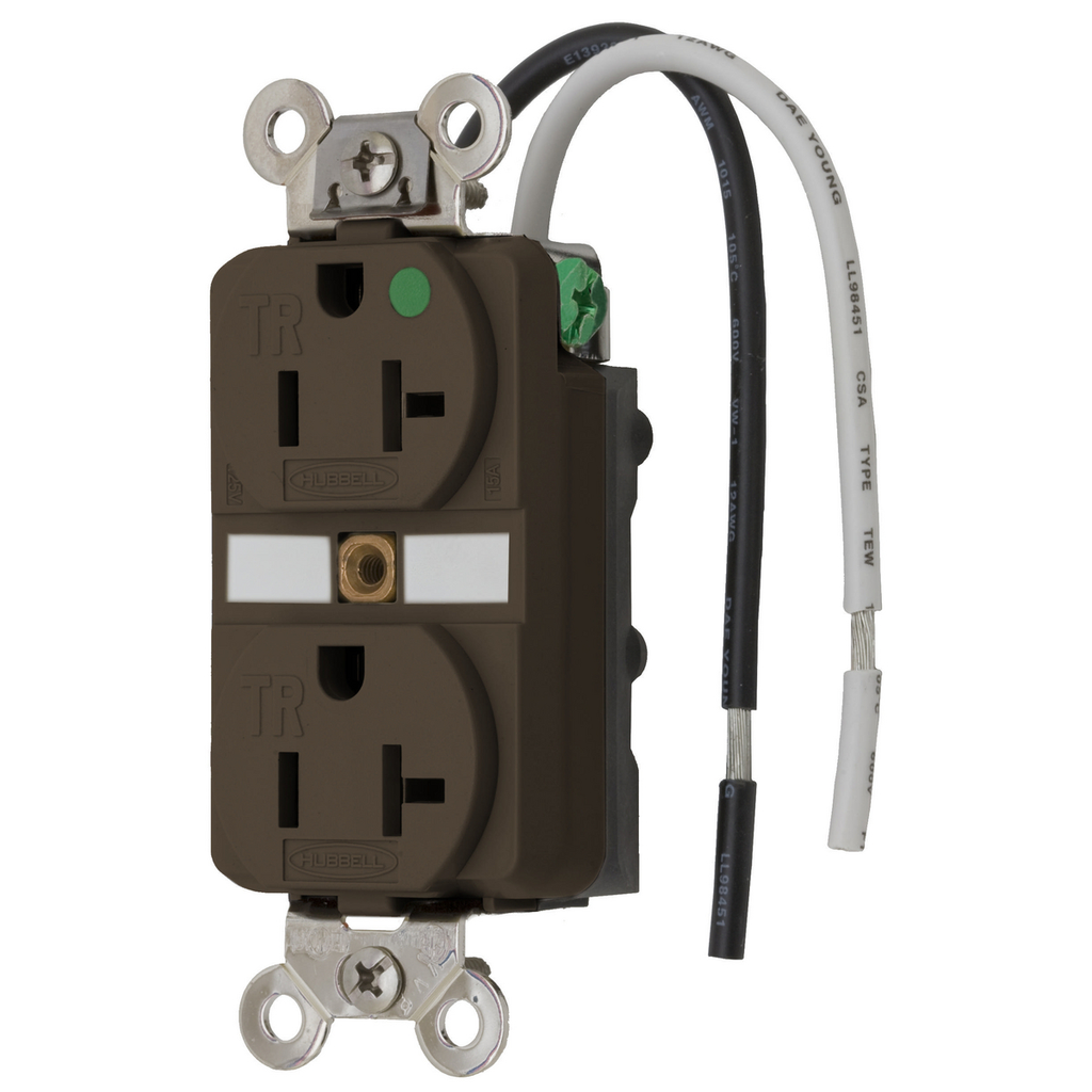 Product image for Hubbell HBL8300SGA 20 Amp 125 Volt 2-Pole 3-Wire NEMA 5-20R Brown Straight Blade Duplex Receptacle
