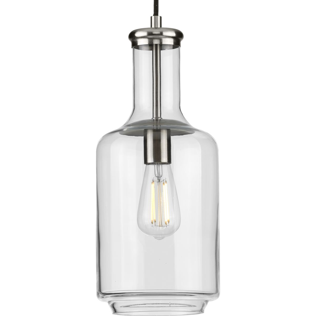 Product image for Progress P500229-009 Latrobe Collection One-Light Brushed Nickel Clear Glass Coastal Pendant Light