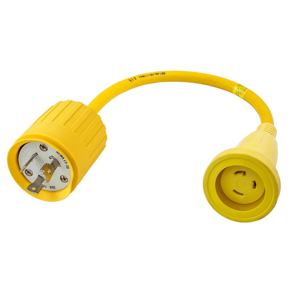 Product image for Hubbell HBL61CM25 Marine ADAPT, STR, YL, 30A L TO 20A L