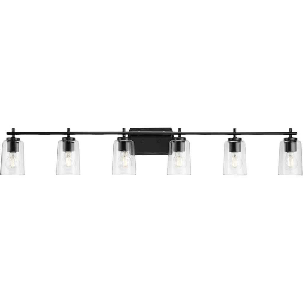 Product image for Progress P300372-031 Adley Collection Six-Light New Traditional Matte Black Clear Glass Bath Vanity Light