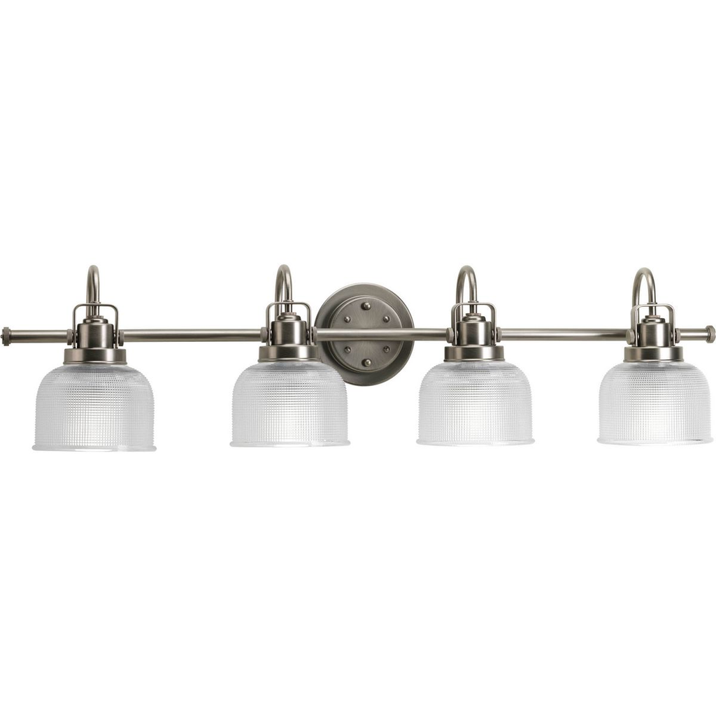 Product image for Progress P2997-81 Archie Collection Four-Light Antique Nickel Clear Double Prismatic Glass Coastal Bath Vanity Light