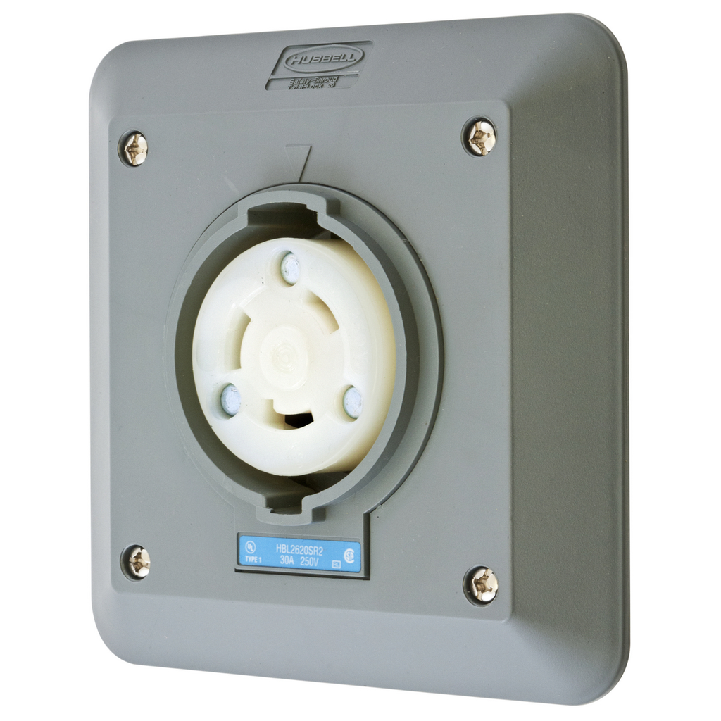 Product image for Hubbell HBL2620SR2 30 Amp 250 Volt 2-Pole 3-Wire NEMA L6-30R Gray Locking Receptacle