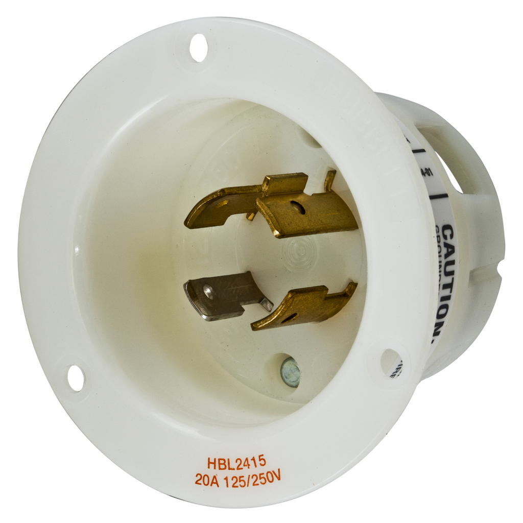 Product image for Hubbell HBL2415 20 Amp 125/250 Volt 3-Pole 4-Wire NEMA L14-20P White Locking Flanged Inlet