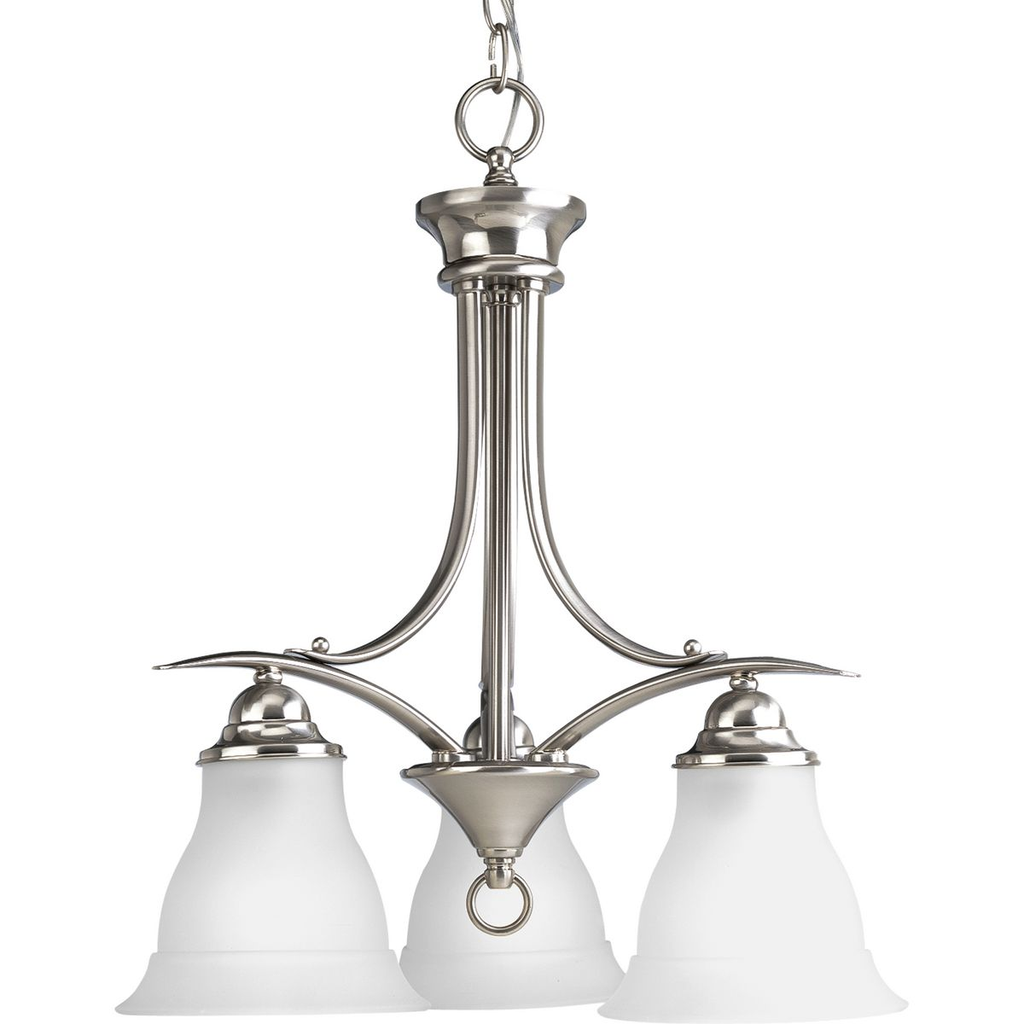 Product image for Progress P4324-09 Trinity Collection Three-Light Brushed Nickel Etched Glass Traditional Chandelier Light
