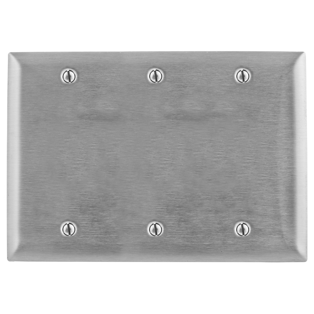 Product image for Hubbell SS33 3-Gang Stainless Steel 3-Blank Box Mount Wallplate