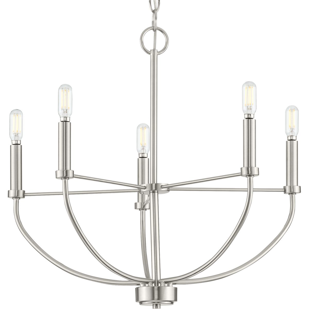 Product image for Progress P400202-009 Leyden Collection Five-Light Brushed Nickel Farmhouse Style Chandelier