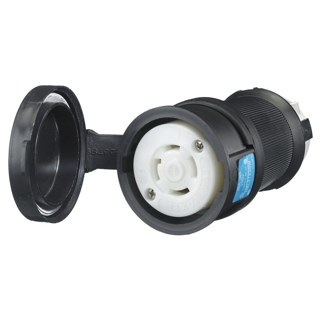 Product image for Hubbell HBL2723-SW 30A 3Ph 250V AC Twist-Lock Watertight SAFETY-SHROUD Black VALOX Connector Body