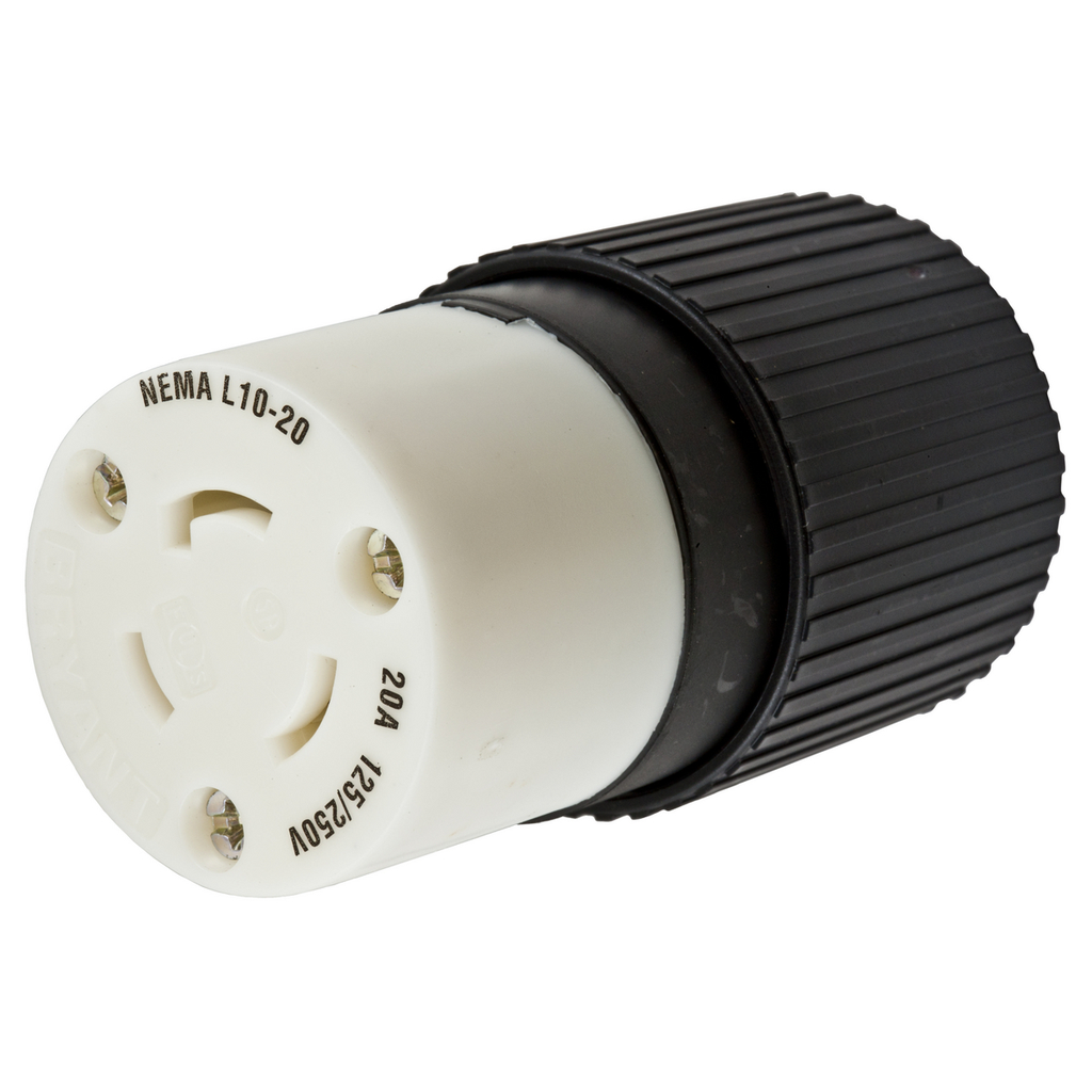 Product image for Hubbell HBL2363 Locking Connector, 20A 125/250V, L10-20R, B/W