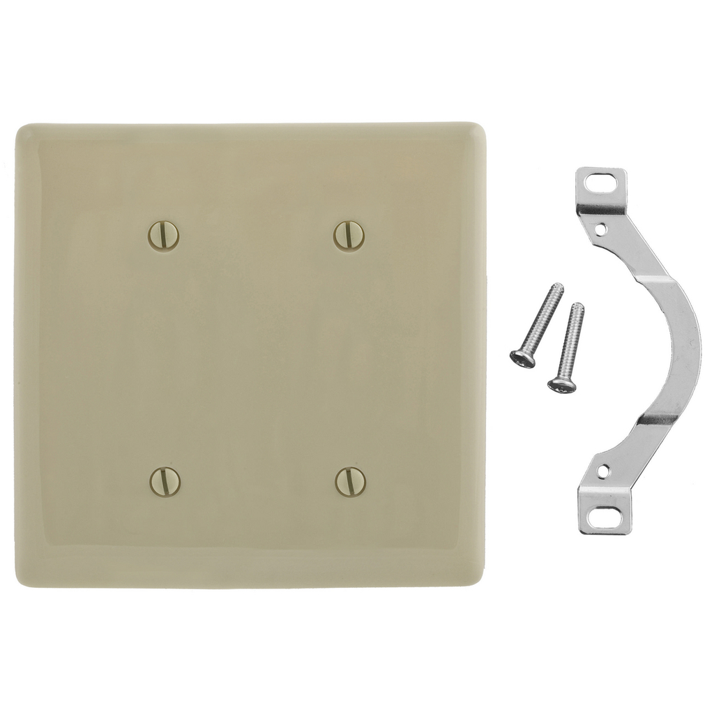 Product image for Hubbell NP24I 2-Gang Ivory Nylon Standard 2-Blank Strap Mount Wallplate