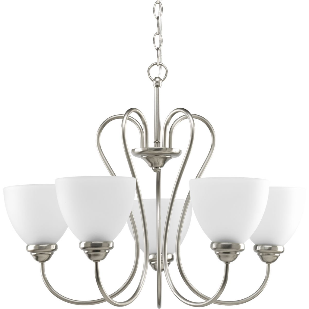 Product image for Progress P4666-09 Heart Collection Five-Light Brushed Nickel Etched Glass Farmhouse Chandelier Light