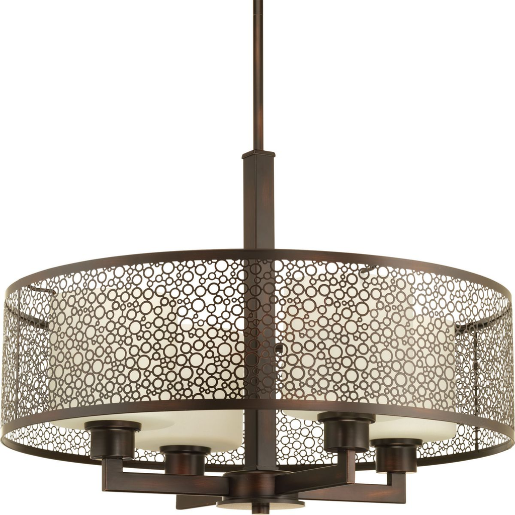 Product image for Progress P5156-20 Mingle Collection Four-Light Antique Bronze Natural Parchment Glass Global Pendant Light