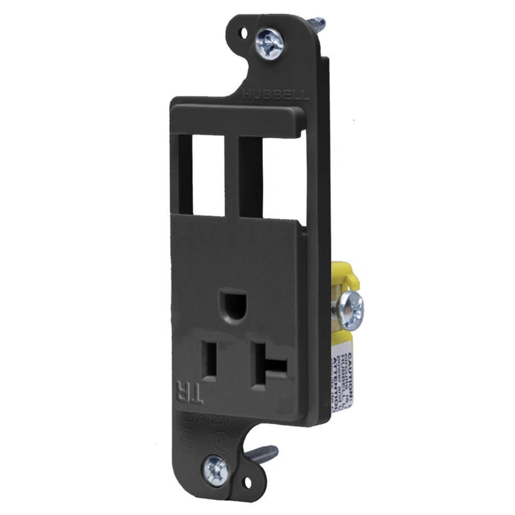 Product image for Hubbell RJ62BKTR JLOAD® Multimedia Floor Box Outlet w/ (2) Open Ports, (1) 20A 125V Receptacle - Black
